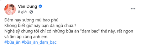 Nghệ sĩ Vân Dung chia sẻ hình ảnh bữa ăn đạm bạc của các Táo - Ảnh 1.