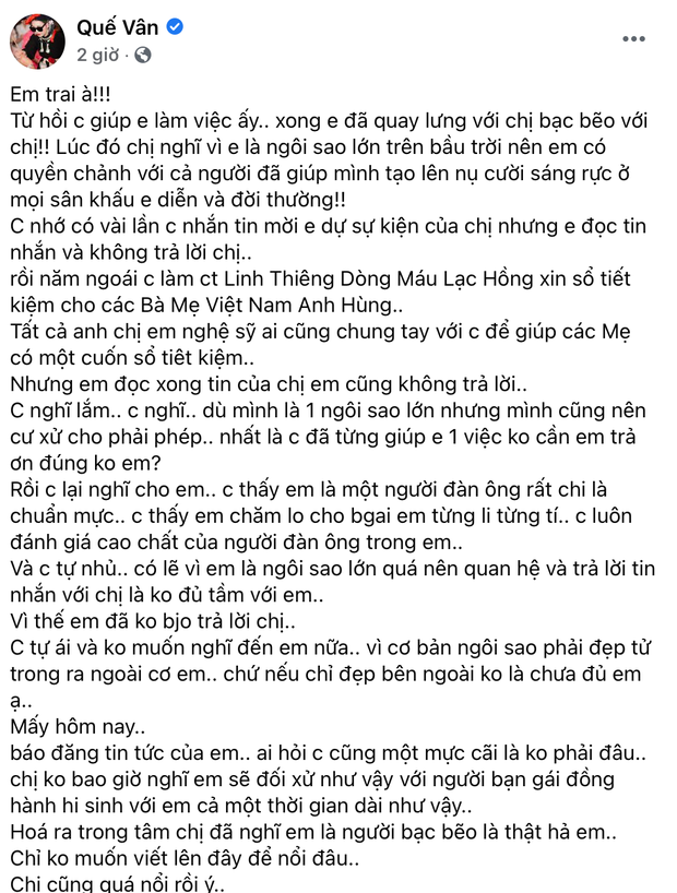 Biến căng: Quế Vân “bóc phốt” ngôi sao hạng A bạc bẽo và chảnh choẹ, kèm đoạn chat có avatar hình Sơn Tùng - Ảnh 1.