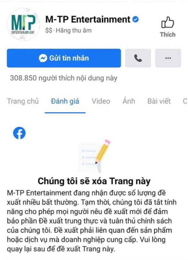 NÓNG: Rộ ảnh thông báo fanpage 300.000 follower của công ty Sơn Tùng sẽ bị xoá giữa drama “trà xanh” - Ảnh 1.