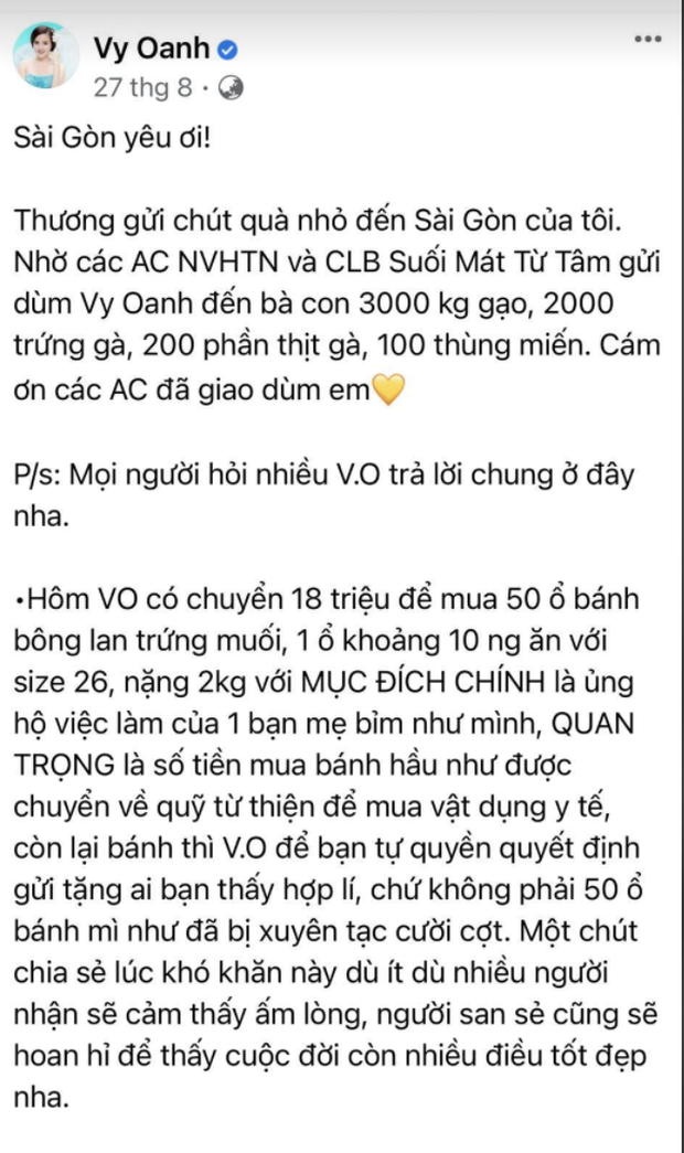 Độc quyền: Vy Oanh lên tiếng khi liên tiếp bị vu khống, làm rõ chuyện quyên góp 50 chiếc bánh giữa danh sách ủng hộ tiền tỷ - Ảnh 3.