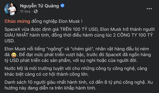 CEO BKAV Nguyễn Tử Quảng nói về đồng nghiệp Elon Musk: Ngông, chém gió, nhân vật hàng đầu bị ném đá - Ảnh 1.