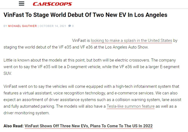 Báo quốc tế đồng loạt đưa tin VinFast đến LA Auto Show 2021, hé lộ tỷ phú Phạm Nhật Vượng sẽ mở nhà máy và 60 showroom tại Mỹ - Ảnh 2.