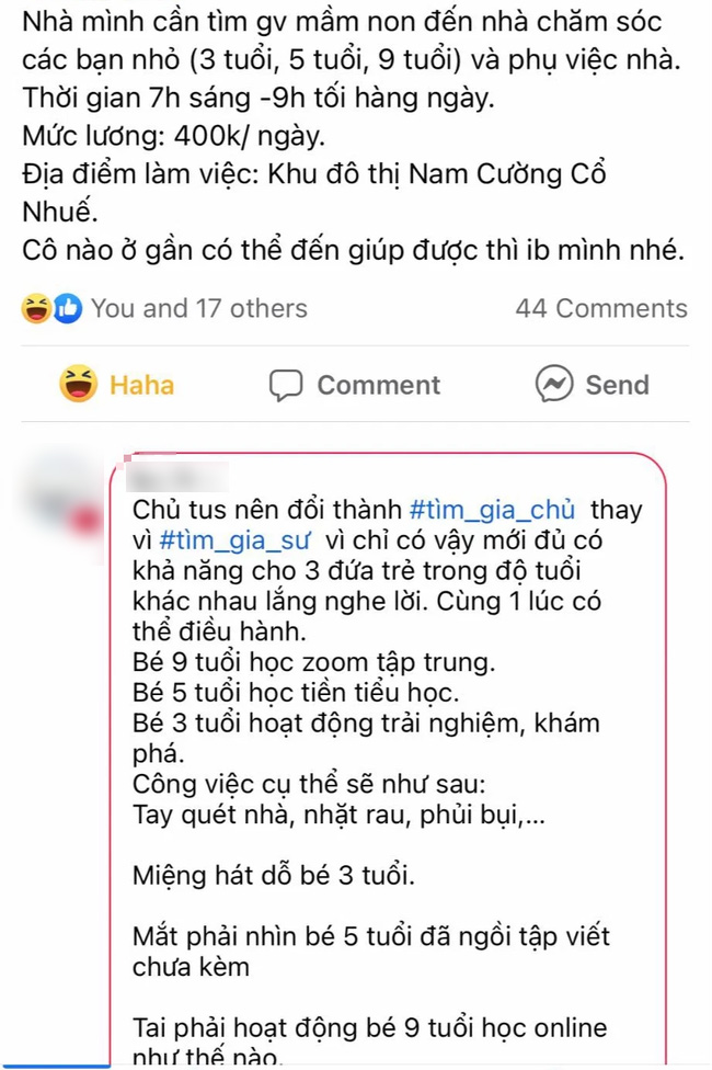 Lương 12 triệu trông 3 trẻ kiêm giúp việc, cô giáo chê bèo, phụ huynh đáp trả: Thuận mua, vừa bán - Ảnh 1.