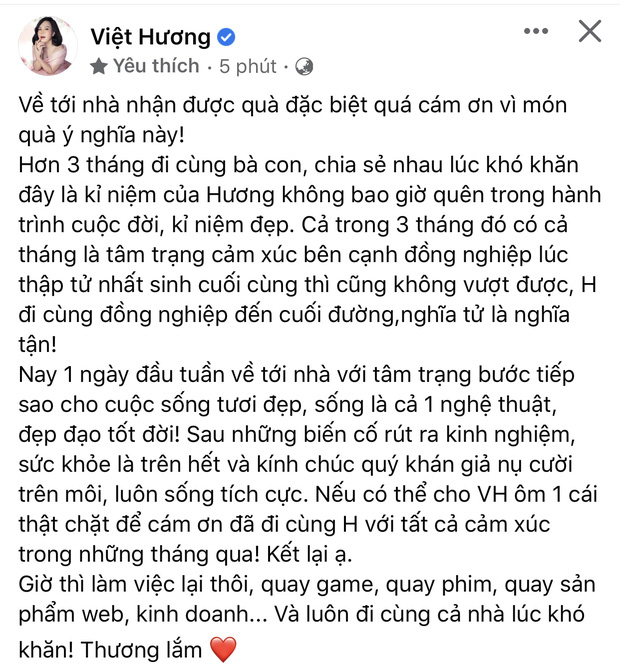 Việt Hương nhận món quà bất ngờ khi trở về nhà từ Mỹ, nói về khoảng thời gian đồng nghiệp liên tục qua đời - Ảnh 1.