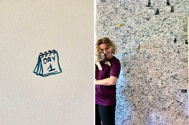 Nữ họa sĩ vẽ nhật ký lên đầy tường khi cách ly, hình ảnh bé xíu xiu mà cái nào cũng có ý nghĩa riêng cả - Ảnh 1.