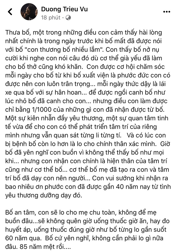 Dương Triệu Vũ nói lời tiễn biệt bố trong ngày đưa tang: Bố không cần phải lo gì nữa, 85 năm mệt rồi - Ảnh 1.