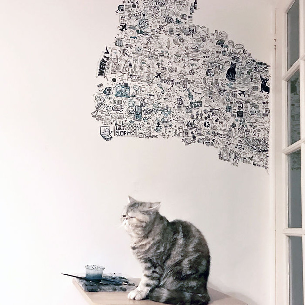 Nữ họa sĩ vẽ nhật ký lên đầy tường khi cách ly, hình ảnh bé xíu xiu mà cái nào cũng có ý nghĩa riêng cả - Ảnh 4.