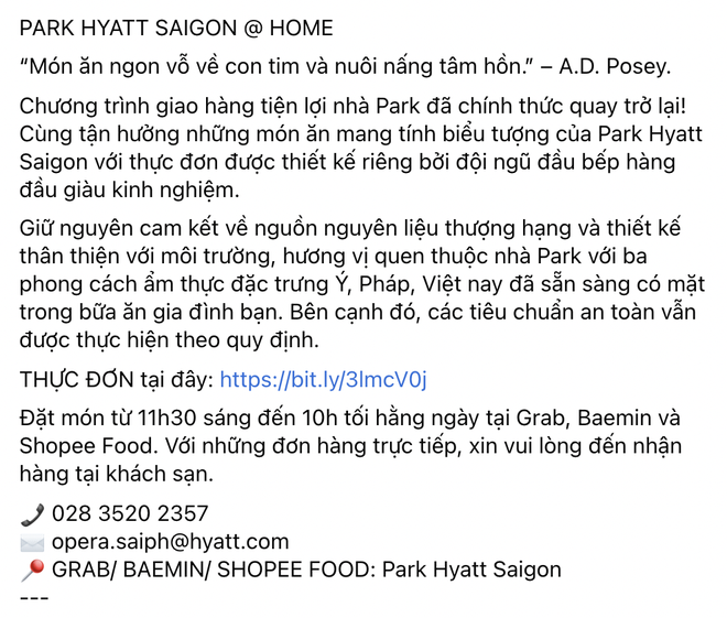 Ai rồi cũng bán đồ online: Khách sạn 5 sao nổi tiếng Park Hyatt Sài Gòn ra menu đồ ăn ship về, bất ngờ vì pizza chỉ từ 200k! - Ảnh 2.