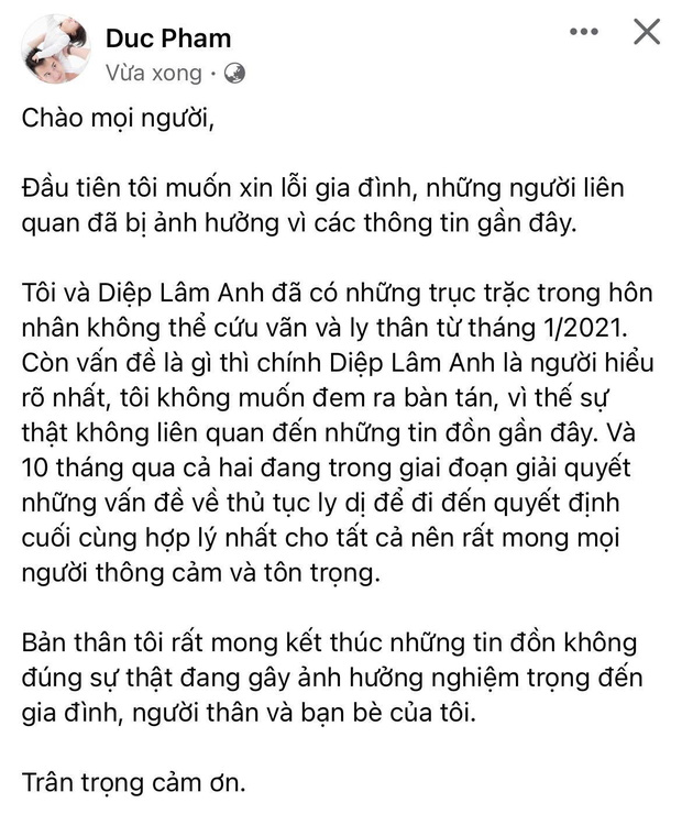 Netizen thổi bùng tranh cãi, chỉ trích chồng Diệp Lâm Anh chuyện xác nhận ly thân vì 1 lý do? - Ảnh 1.