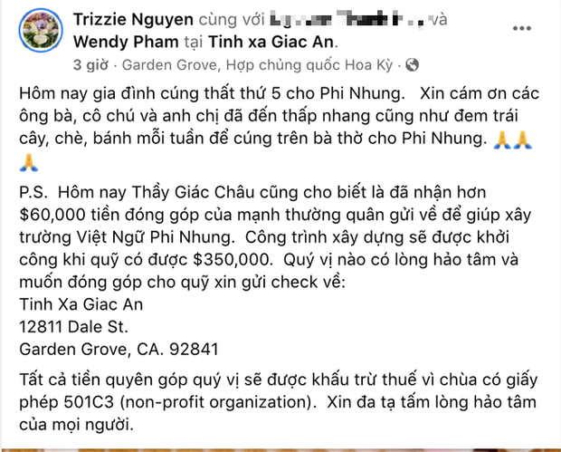 Công bố số tiền phúng viếng và lý do chưa thực hiện di nguyện từ thiện của cố ca sĩ Phi Nhung ở Mỹ - Ảnh 1.