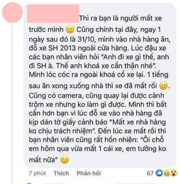 Tình tiết mới vụ cô gái đi ăn mất xe SH 100 triệu ở nhà hàng thịt nướng Hà Nội: Ngay hôm sau, thêm 1 nạn nhân bị trộm SH đắt tiền lần nữa! - Ảnh 2.