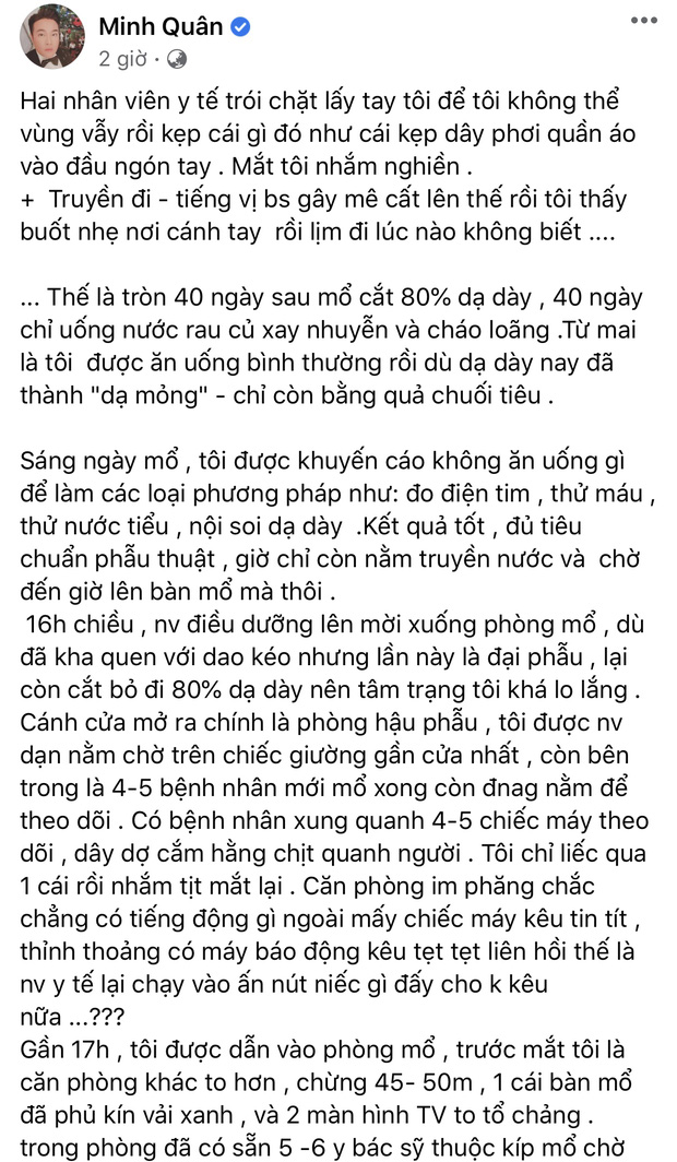 Minh Quân gây sốc khi đăng cận cảnh dạ dày bị cắt bỏ tới 80%, tiết lộ sụt hơn 10kg sau 40 ngày phẫu thuật - Ảnh 1.