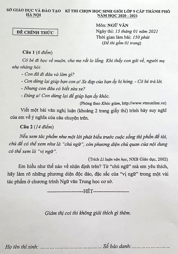 Đề Văn thi HSG lớp 9 gây choáng vì độ khó: Đọc xong ai cũng hiểu nhưng để phân tích ra hết cái thâm thuý thì thôi rồi - Ảnh 1.