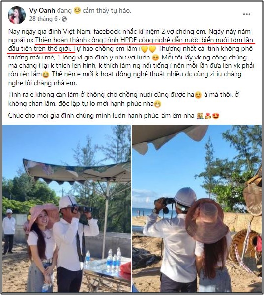 Vy Oanh khoe chồng người đầu tiên trên thế giới dẫn nước biển nuôi tôm, Google nói khác - Ảnh 1. Vy Oanh khoe chồng người đầu tiên trên thế giới dẫn nước biển nuôi tôm, Google nói khác - Ảnh 1.