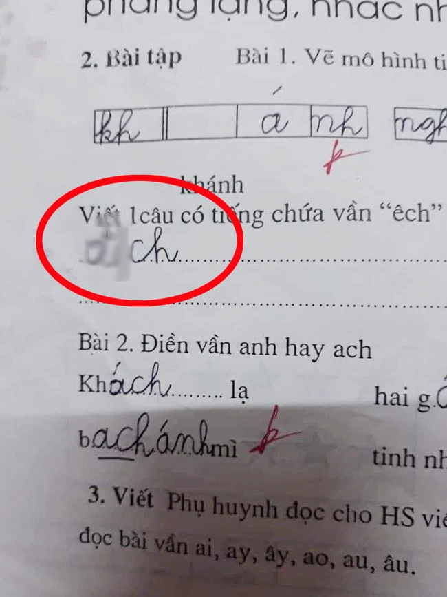 Cô giáo yêu cầu đặt câu có từ chứa vần ÊCH, bé gái đưa ra câu trả lời khiến người lớn giật mình - Ảnh 1.