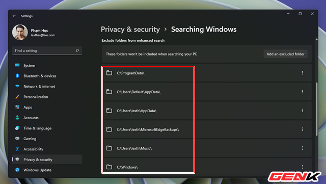  Cách ẩn các tập tin và thư mục nhạy cảm khỏi kết quả tìm kiếm trong Windows 11  - Ảnh 15.