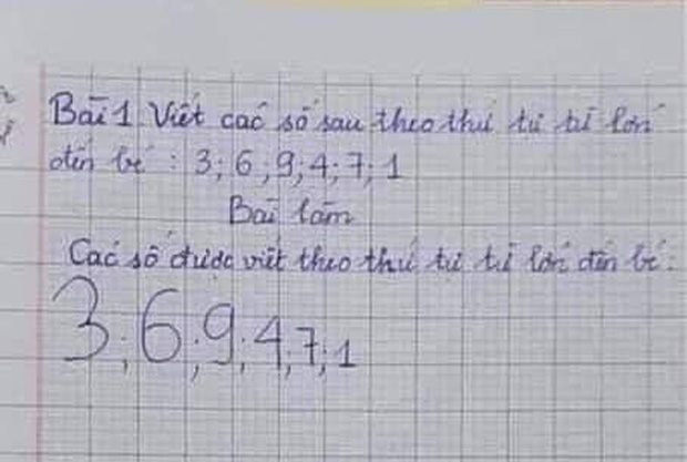 Bài toán lớp 1 yêu cầu viết các số theo thứ tự từ lớn đến bé, học trò lại viết theo kiểu này khiến ai cũng nể - Ảnh 1.