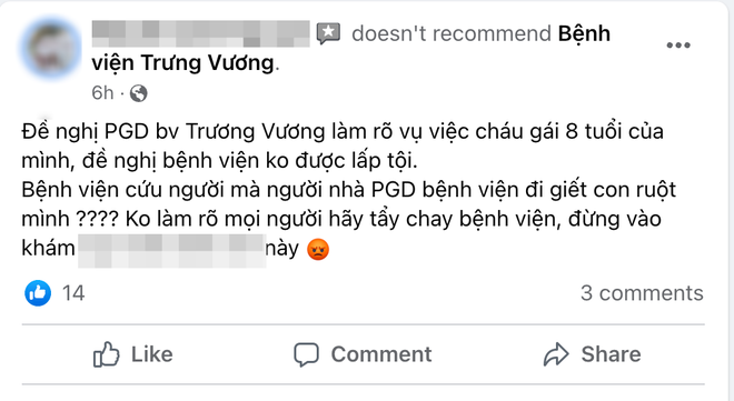 Vụ bé gái nghi bị dì ghẻ bạo hành: CĐM ồ ạt tấn công Fanpage sau tin đồn ông nội nạn nhân là phó Giám đốc, BV Trưng Vương lên tiếng - Ảnh 2.