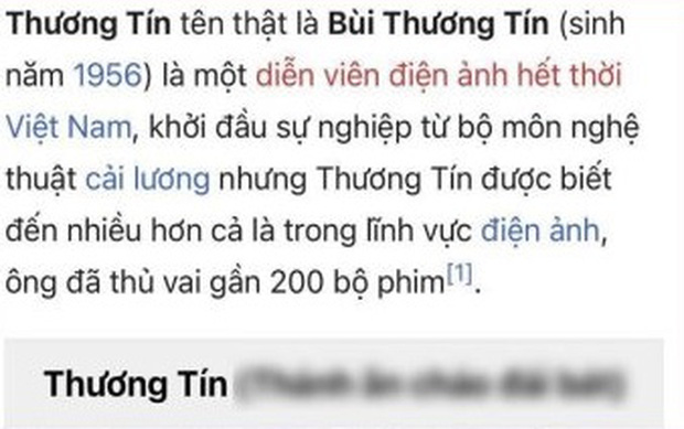 Thương Tín bị sửa thông tin trên Wikipedia bằng lời lẽ thô tục - Ảnh 1.