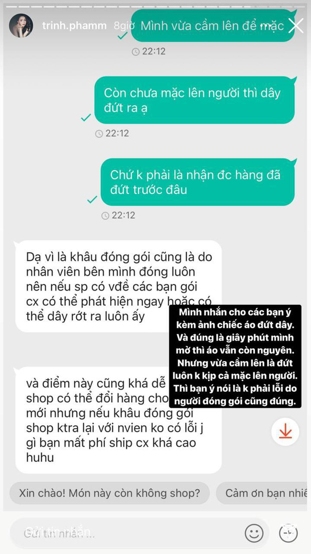 Trinh Phạm dính đạn khi mua hàng online: 200k cho chiếc áo 2 dây, vừa cầm lên đã bên đứt bên còn - Ảnh 3.