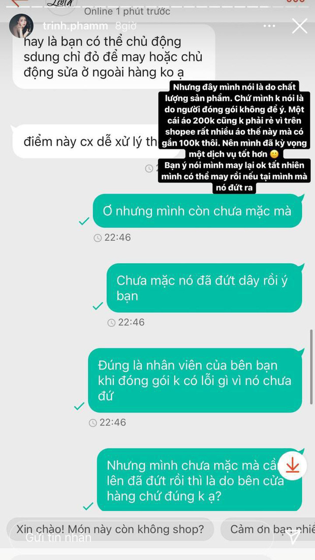 Trinh Phạm dính đạn khi mua hàng online: 200k cho chiếc áo 2 dây, vừa cầm lên đã bên đứt bên còn - Ảnh 4.