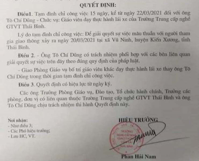 Vì sao một giáo viên dạy lái xe ở Thái Bình bị tạm đình chỉ công tác? - Ảnh 1.