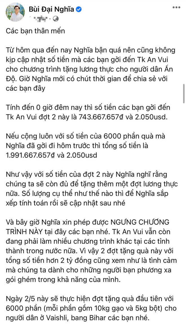 MC Đại Nghĩa đã kêu gọi được 2 tỷ giúp đỡ người dân Ấn Độ sau 4 ngày kêu gọi, nhưng lại ngừng chiến dịch vì 1 lý do - Ảnh 1.