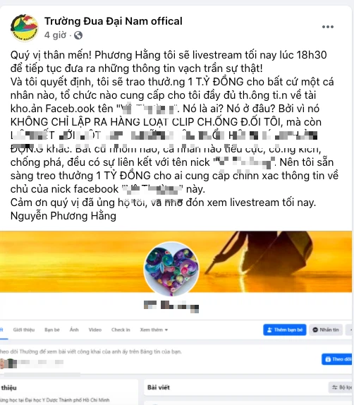 Bà Phương Hằng, vợ Dũng lò vôi treo thưởng 1 tỷ đồng để truy tìm chủ Facebook núp lùm công kích - Ảnh 2. Bà Phương Hằng, vợ Dũng lò vôi treo thưởng 1 tỷ đồng để truy tìm chủ Facebook núp lùm công kích - Ảnh 2.
