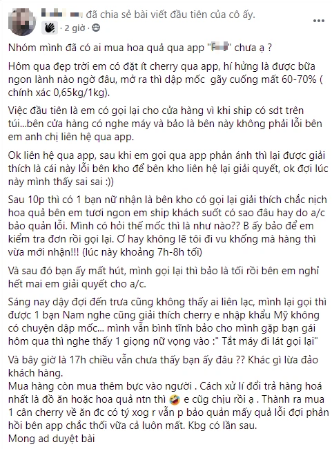 Khách hàng tố chuỗi F. bán hoa quả mốc, hỏng, dịch vụ đổi trả kém, cộng đồng mạng lên tiếng: Thế này bao giờ mới thành kì lân? - Ảnh 1.