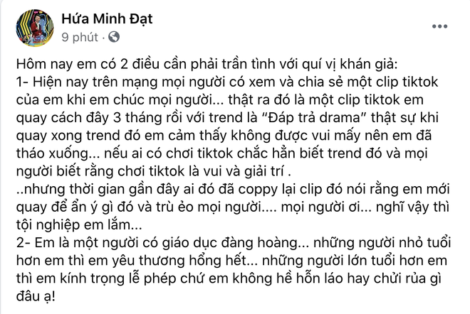 Hứa Minh Đạt chính thức lên tiếng sau khi bị ném đá vì clip kém duyên: Nghĩ vậy thì tội nghiệp em lắm. Em có giáo dục đàng hoàng - Ảnh 1.