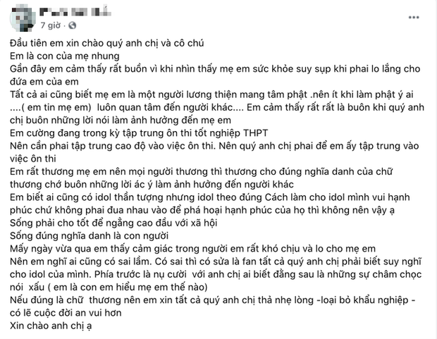 1 người con nuôi của Phi Nhung viết tâm thư, hé lộ tình trạng của mẹ và Hồ Văn Cường sau khi xảy ra lùm xùm cát xê căng đét - Ảnh 1.