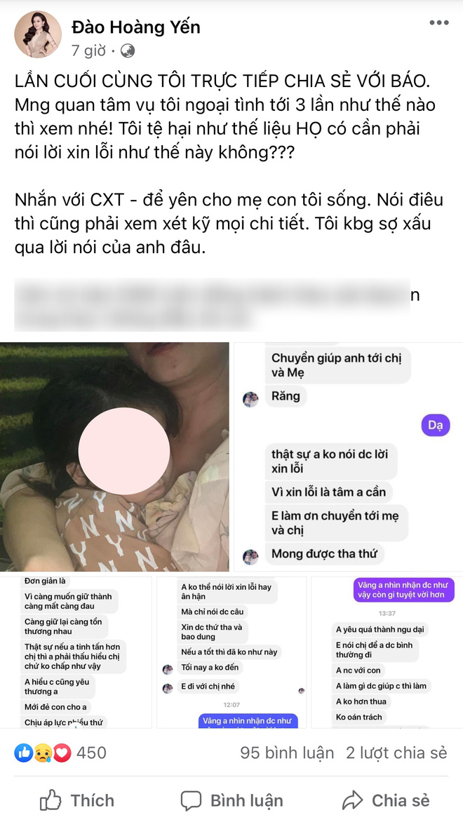 “Cô Xuyến” Hoàng Yến tung loạt tin nhắn thái độ khác 180 độ của chồng cũ thứ 4, hoá ra liên quan đến vụ ngoại tình 3 lần? - Ảnh 1.