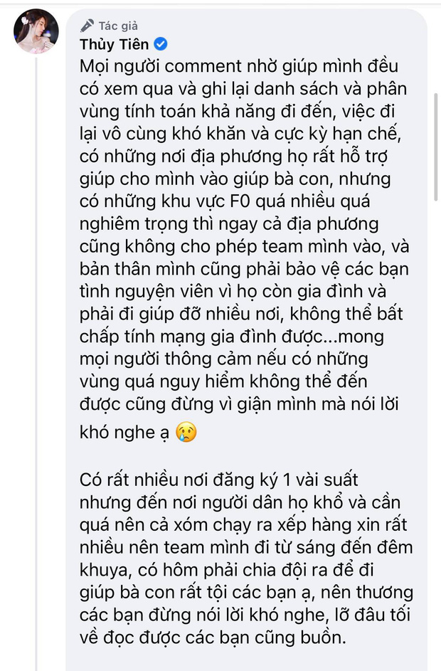 Đóng góp tận 20 tấn gạo từ thiện mùa dịch, Thuỷ Tiên bỗng bị netizen tràn vào Facebook tố phân biệt đối xử - Ảnh 1.