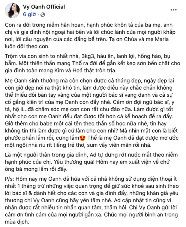 Phía Vy Oanh chính thức lên tiếng về thời gian sinh con dài 12 tháng kỷ lục đang gây xôn xao dư luận