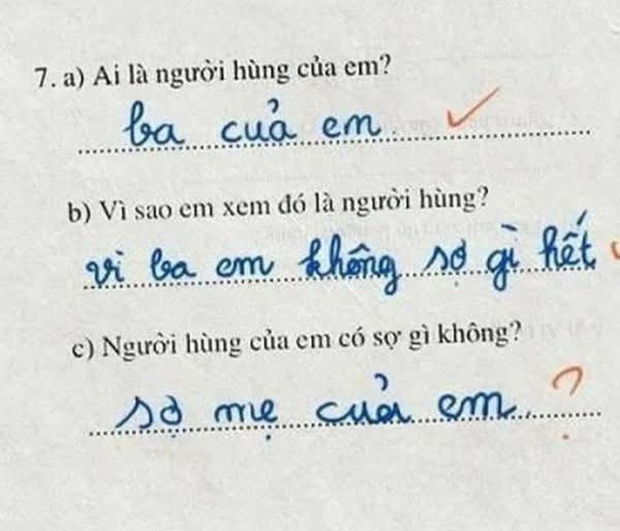 Bài tập hỏi bố sợ gì, cậu bé hồn nhiên viết bố là anh hùng nhưng sợ duy nhất điều này, đọc vào “tức anh ách” - Ảnh 1.