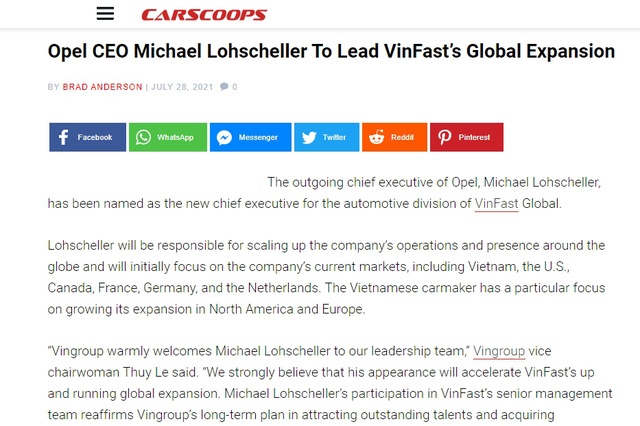 Truyền thông quốc tế: Giám đốc điều hành VinFast toàn cầu từng kéo Opel từ vực thẳm nhưng với VinFast còn nhiều điều phải làm - Ảnh 1.