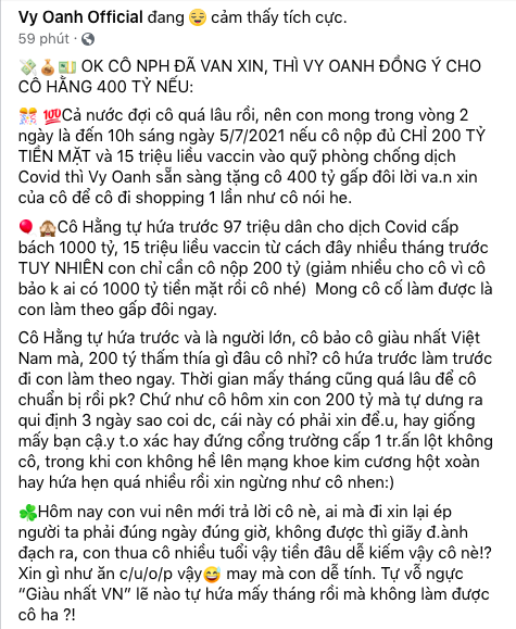 Vy Oanh tuyên bố tặng bà Nguyễn Phương Hằng 400 tỷ nếu thực hiện được lời đã hứa trong vòng 2 ngày - Ảnh 3.
