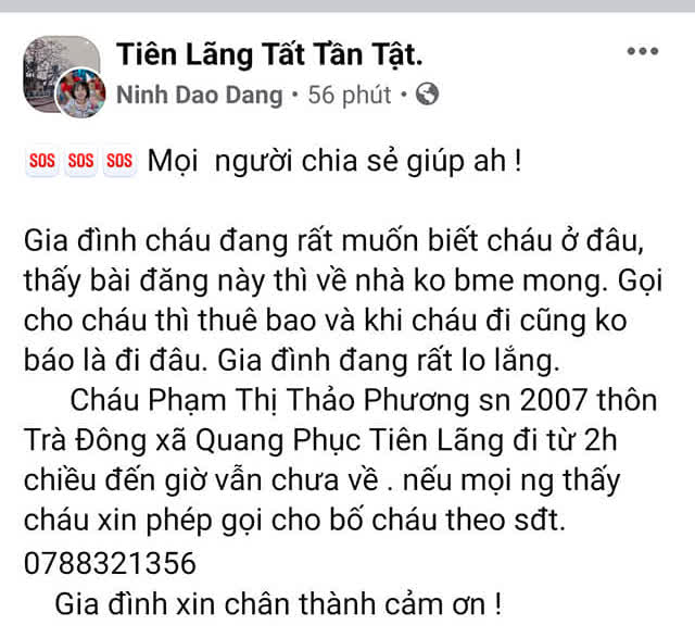 Hải Phòng: Xin phép đi học thêm, nữ sinh lớp 9 không trở về - Ảnh 2.