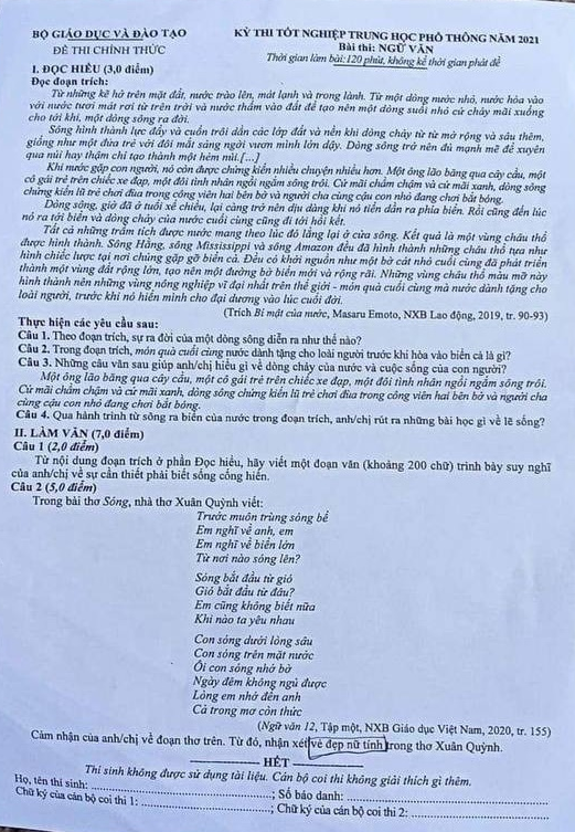 Sóng của Xuân Quỳnh vào đề thi môn Văn 2021, thí sinh nói đề khá dễ; Phú Yên dừng thi khẩn tại 2 hội đồng do có liên quan COVID-19 - Ảnh 1. Sóng của Xuân Quỳnh vào đề thi môn Văn 2021, thí sinh nói đề khá dễ; Phú Yên dừng thi khẩn tại 2 hội đồng do có liên quan COVID-19 - Ảnh 1.