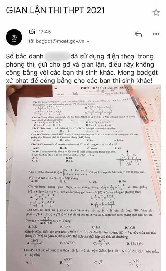 Xôn xao nghi án thí sinh lén chụp ảnh đề thi Toán gửi ra ngoài, người nhà đăng lên mạng nhờ giải giúp trong thời gian làm bài? - Ảnh 3.