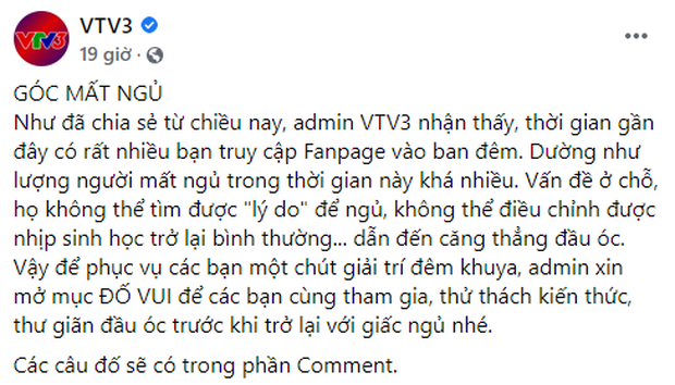 Fanpage VTV3 đố vui giữa đêm cho người xem dễ ngủ, nhưng đọc câu hỏi mà tức anh ách, khiến dân mạng tỉnh giấc luôn - Ảnh 1.