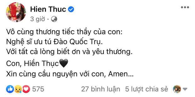 NSƯT Đào Quốc Trụ - bố dượng của Hoa hậu Hà Kiều Anh qua đời, Hiền Thục và NSND Tạ Minh Tâm xót xa báo tin - Ảnh 1.