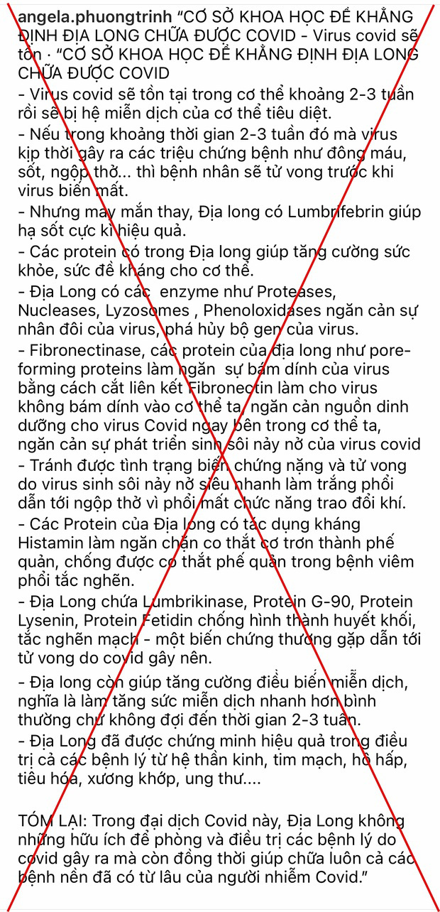 Angela Phương Trinh bị chỉ trích dữ dội vì đăng tải thông tin chữa Covid-19 sai lệch bằng Địa long - Ảnh 1.