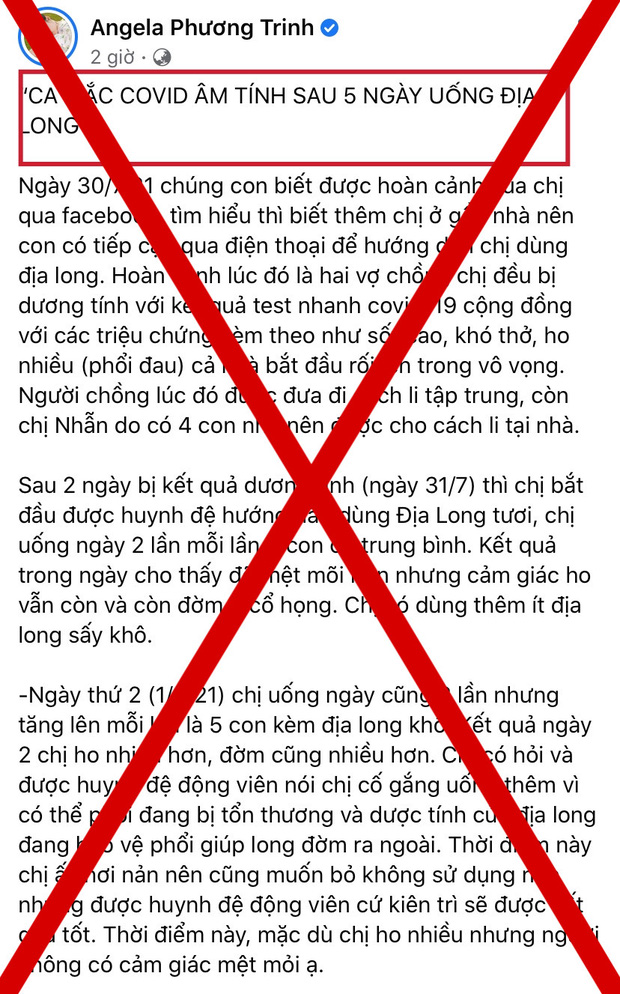 Phẫn nộ đỉnh điểm: Angela Phương Trinh bất chấp dư luận, tiếp tục đăng thông tin chữa Covid-19 sai lệch bằng Địa long - Ảnh 1.