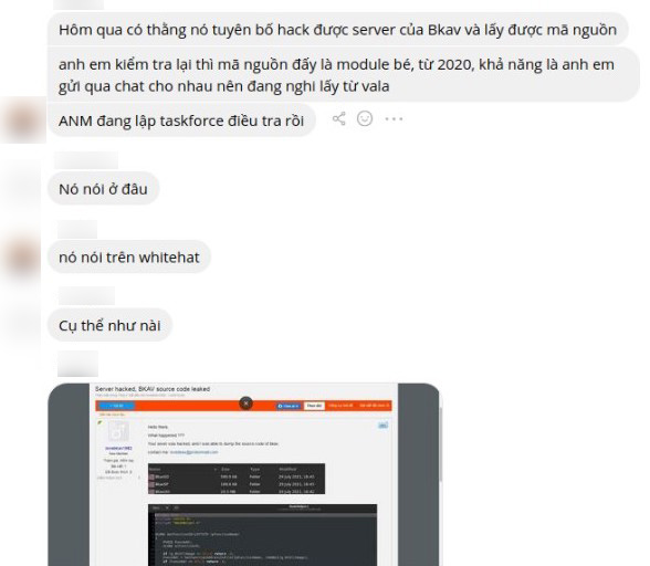 Sau mã nguồn phần mềm BKAV Pro, đến cả nhóm chat Ban giám đốc BKAV cũng bị hacker tung lên mạng - Ảnh 2.