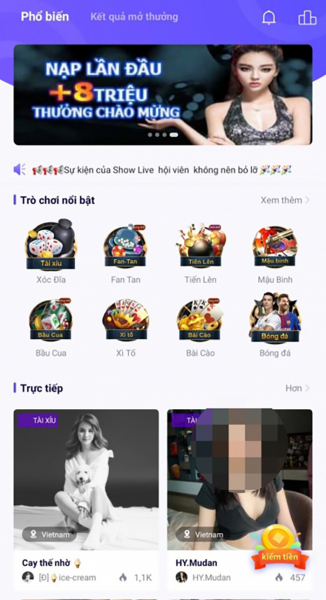 Khiêu dâm, cờ bạc trá hình qua app Showlive - Ảnh 2.