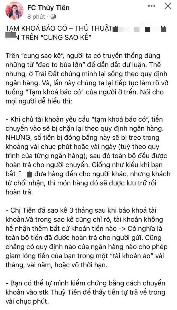 Phía Thuỷ Tiên chính thức lên tiếng về vụ tạm khoá báo có gây xôn xao, đưa ra bằng chứng cụ thể để minh oan! - Ảnh 1.