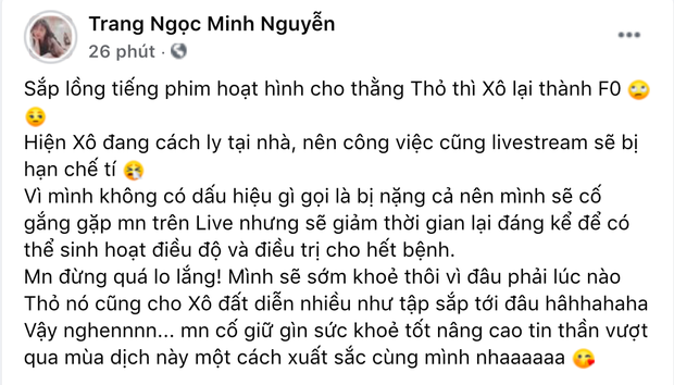 1 nữ ca sĩ nổi tiếng Vbiz vừa xác nhận nhiễm Covid-19 - Ảnh 1.