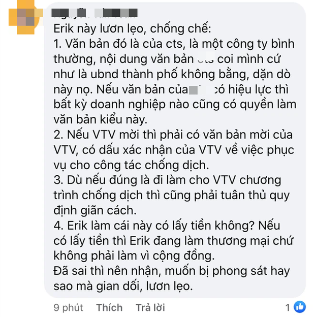 Netizen chỉ ra điểm không hợp lý sau bài đăng của Erik về việc đi thu âm trong thời gian giãn cách - Ảnh 2.