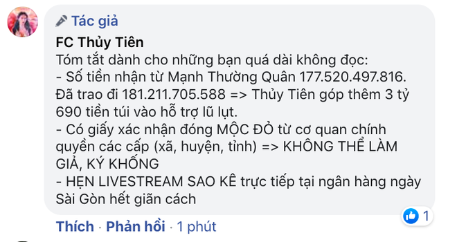 Phía Thuỷ Tiên lên tiếng làm rõ về số tiền từ thiện, hẹn livestream sao kê tại ngân hàng giữa loạt ồn ào  - Ảnh 2.